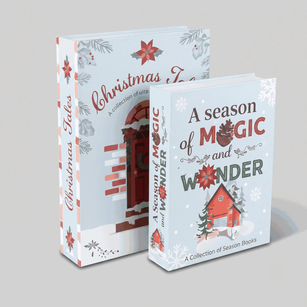 Printed Christmas Decorative Book Boxes - Set of 2
