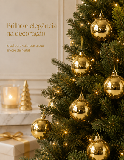 Set of 6 Gold Shiny Christmas Ornaments 8cm