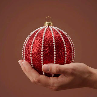 Red and White Christmas Ball Ornaments 10cm Set of 2