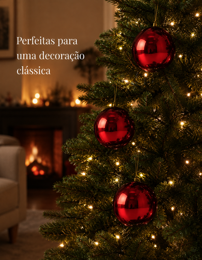 Set of 3 Dark Red Shiny Christmas Ornaments 10cm