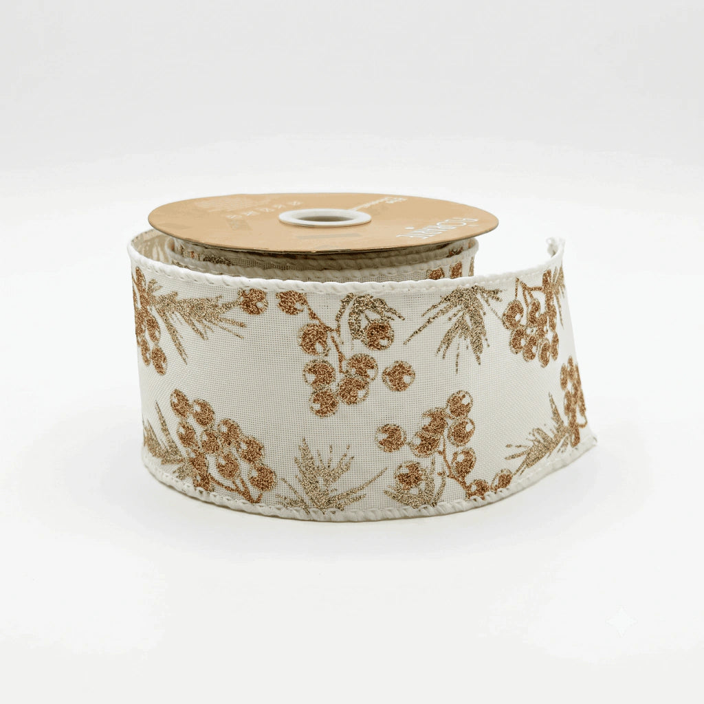Glitter Linen Christmas Wired Ribbon - 9 m