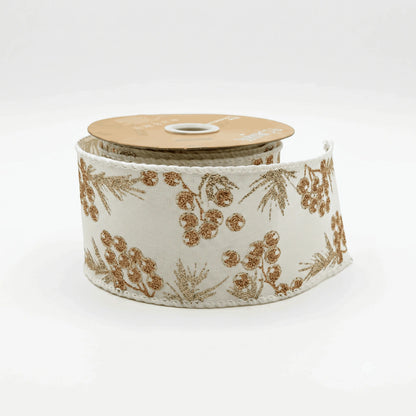 Glitter Linen Christmas Wired Ribbon - 9 m