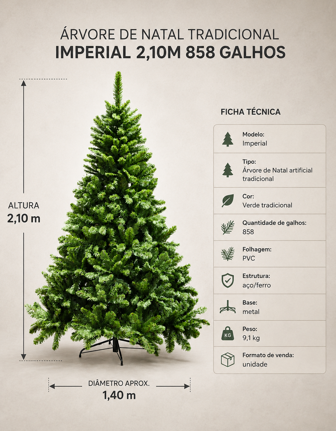 Imperial Traditional Christmas Tree 2.10m 858 Tips Green