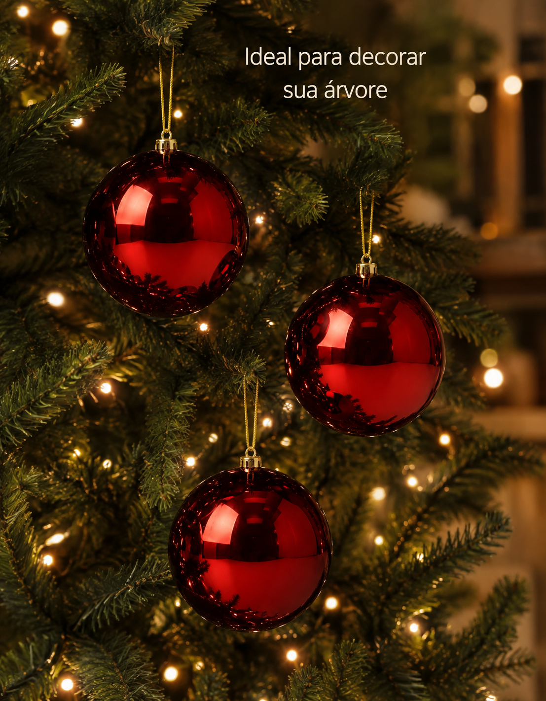 Set of 3 Dark Red Shiny Christmas Ornaments 10cm