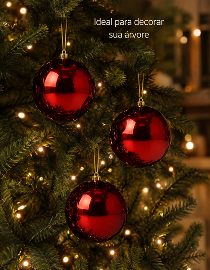 Set of 3 Dark Red Shiny Christmas Ornaments 10cm
