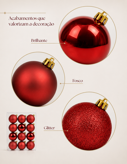 Set of 12 Dark Red Christmas Ornaments 4cm - Shiny, Matte and Glitter