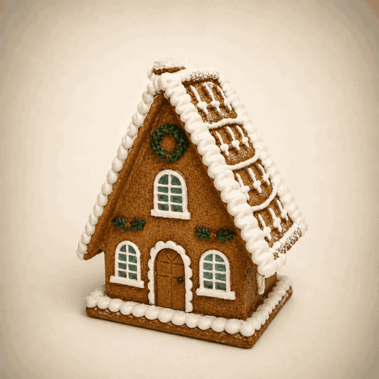Gingerbread Resin House 10cm Ochre and White (Pre-order 2026)