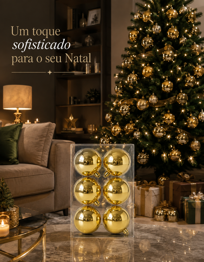 Set of 6 Gold Shiny Christmas Ornaments 8cm
